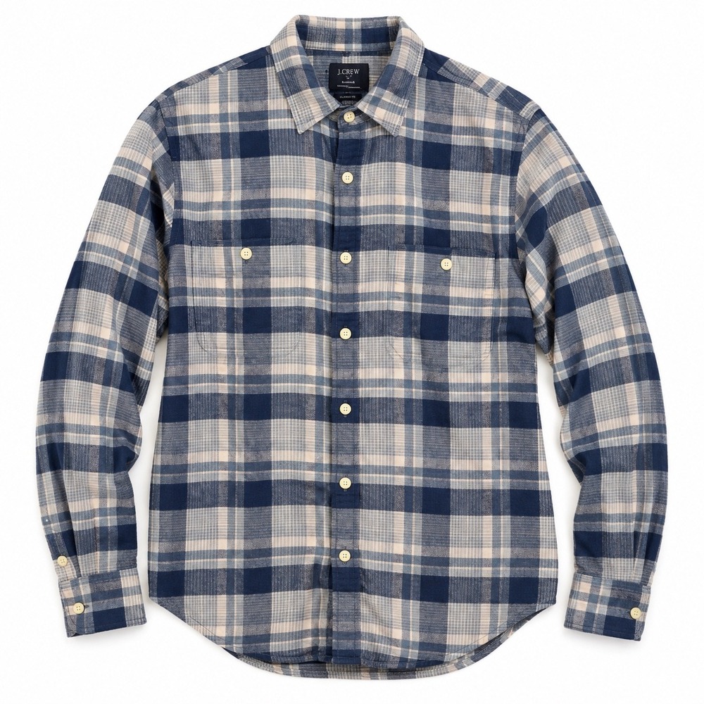J.Crew Slim Fit Flannel Plaid Button Down Shirt Mens Size M Blue Cotton Outdoors